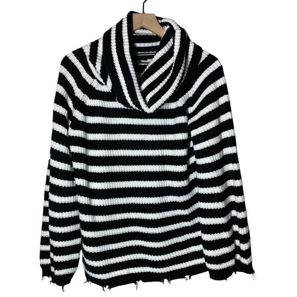 Sanctuary Black Winter White Striped Cowl Neck Sweater Size Small - Picture 2 of 11